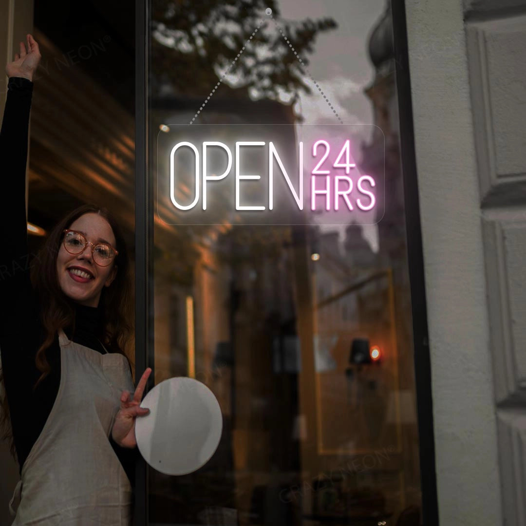 24 Hours Open Sign with Clock - Multicolor