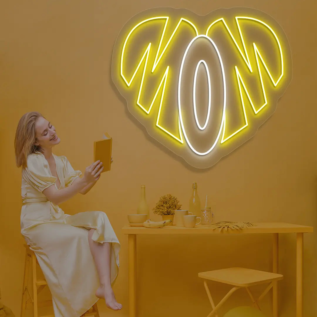 Forever Mom Heart Neon Sign in Yellow color