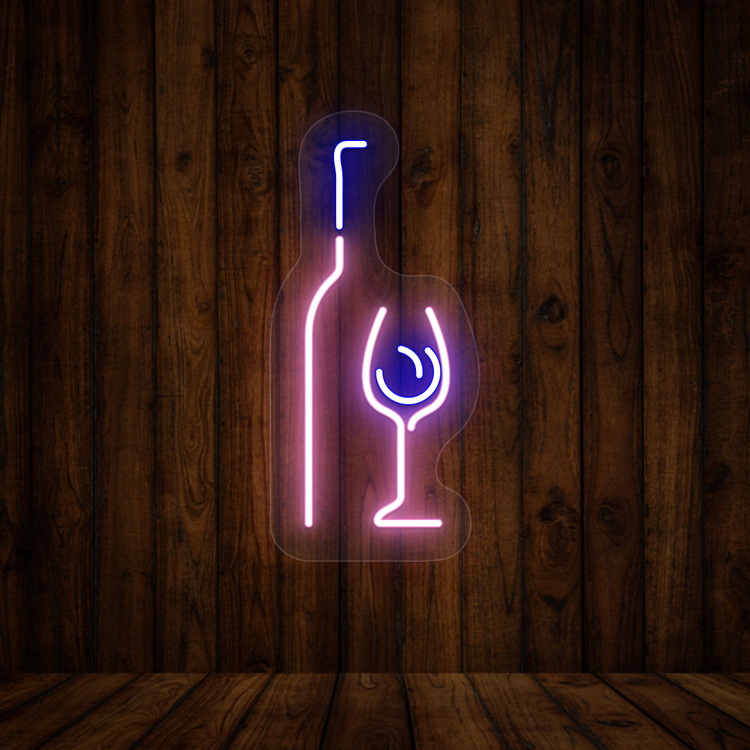 Elegant Wine Glass With Bottle Neon Sign
