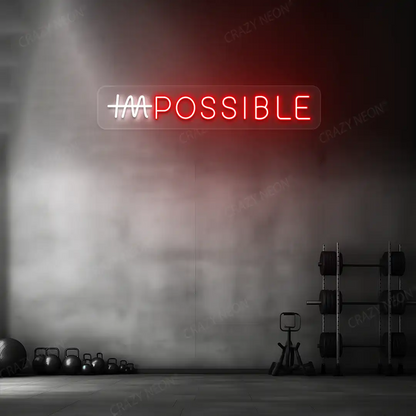 red and white impossible neon sign mounted on a wall