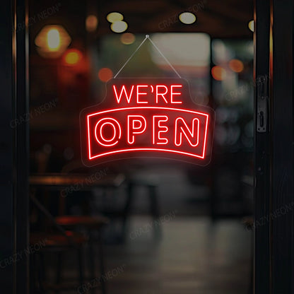 We're Open Arc Shape Sign | Red