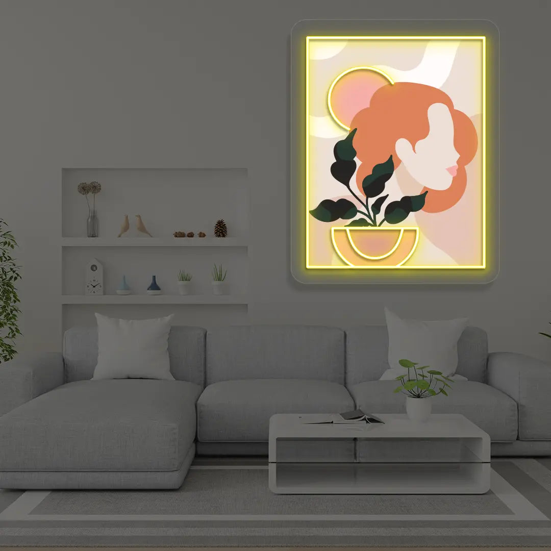 Flora Portarit Abstract Neon Artwork Sign in Yellow color