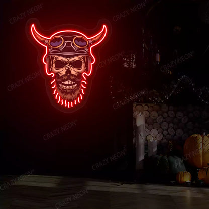 Biker Skull Neon Sign | Red