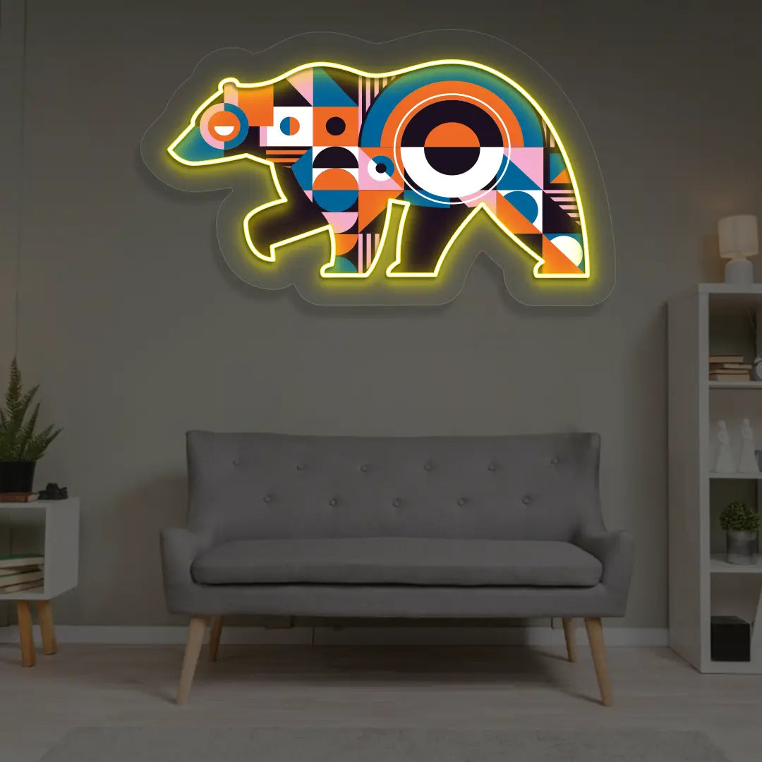 Chroma Bear Abstract Neon Artwork Sign in Yellow color