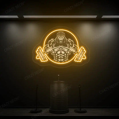 orange roaring gorilla gym neon artwork mounted on a wall