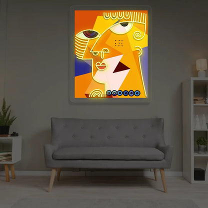 Colorburst Face Abstract Neon Artwork in Yellow color