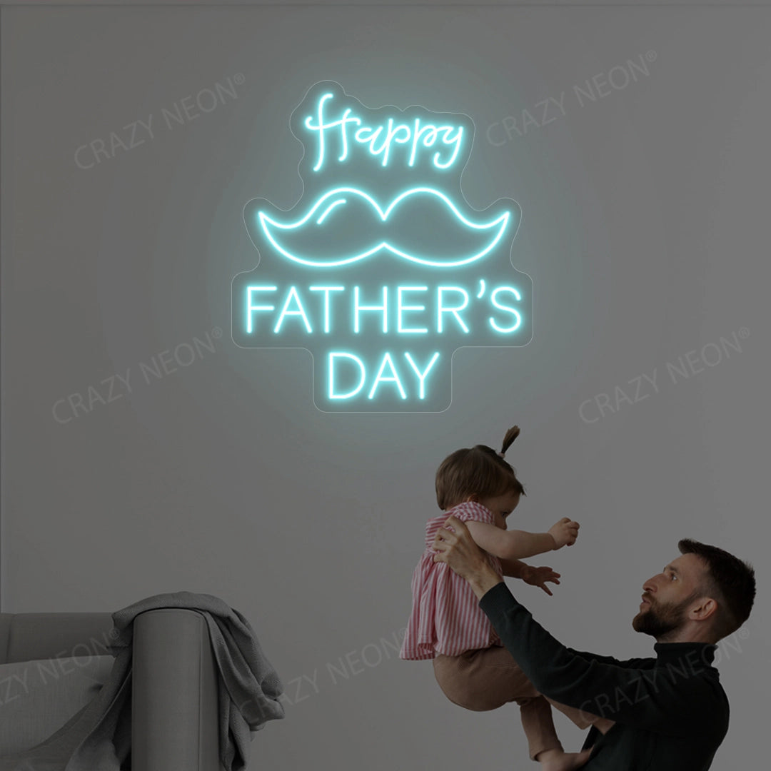 Happy Father's Day With Mustache Neon Sign | Iceblue