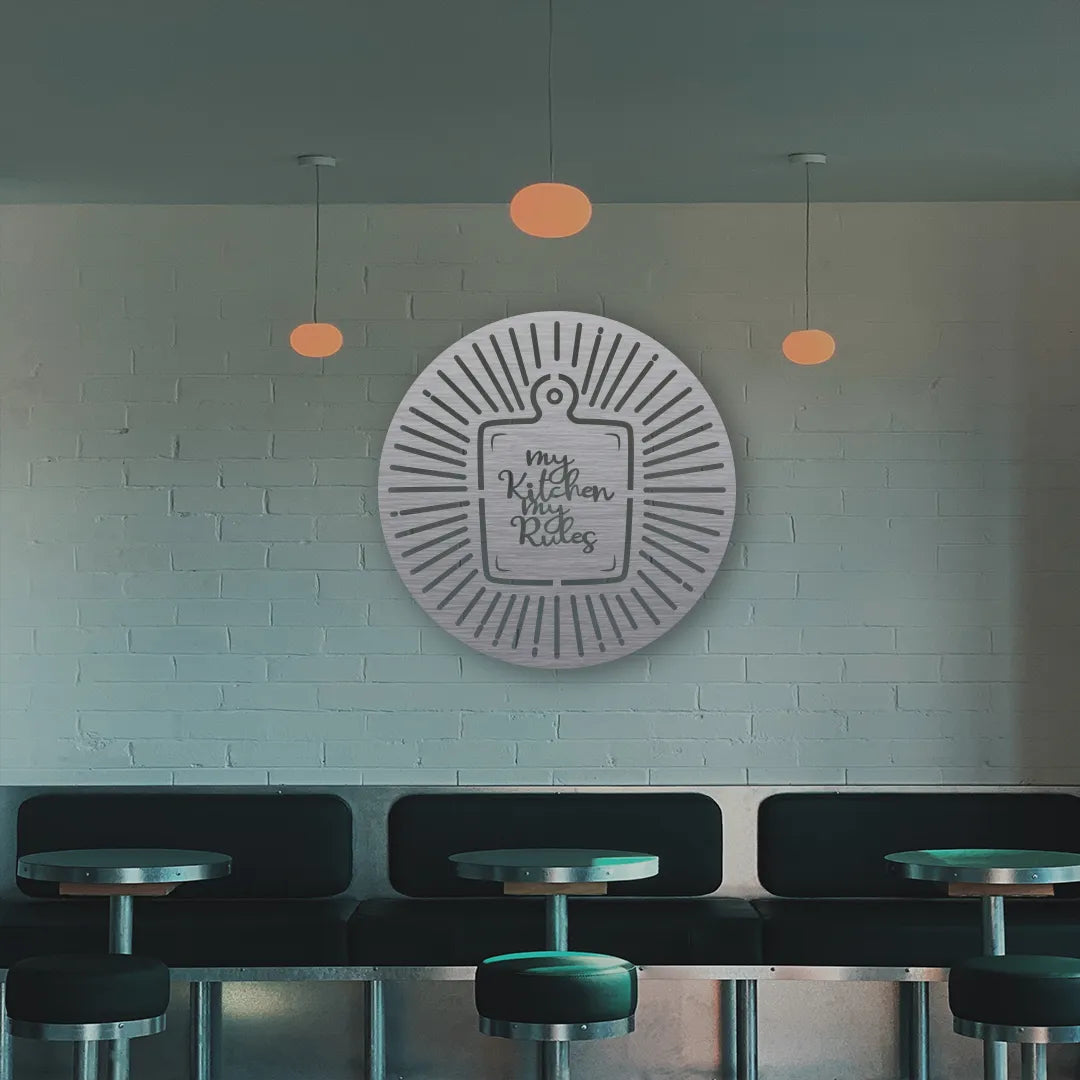 My Kitchen My Rules Round Metal Monogram in Silver Colour