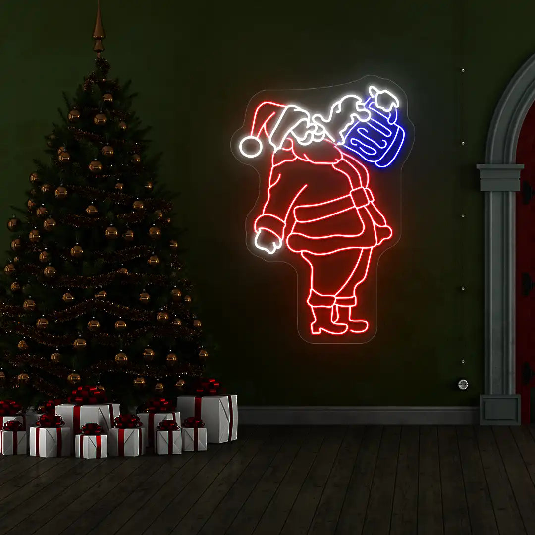 Santa with Beer Mug Neon Sign | Blue