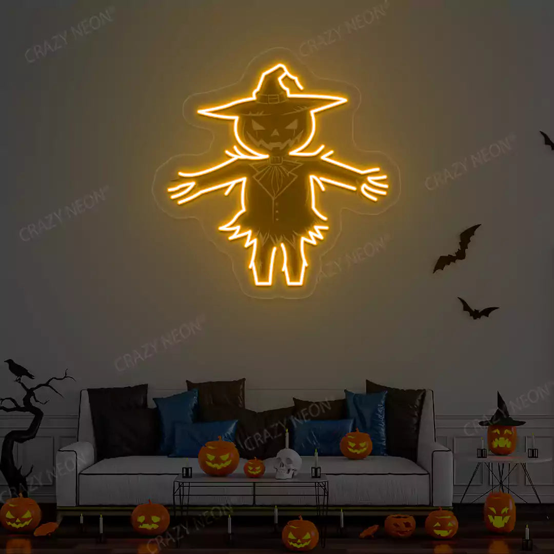 Haunted Scarecrow Neon Artwork | Orange