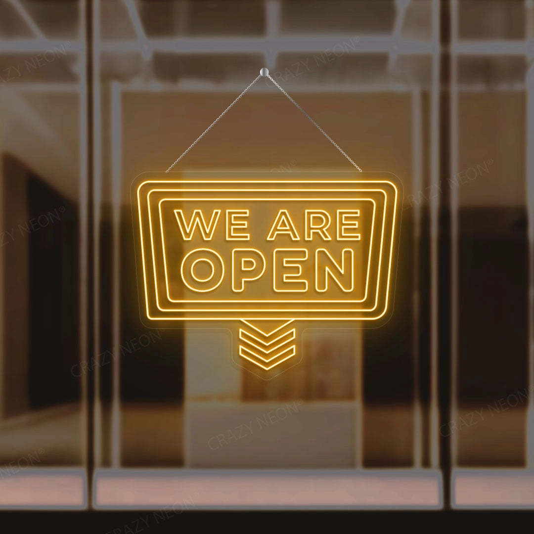 We Are Open Sign with downward Arrow | Orange