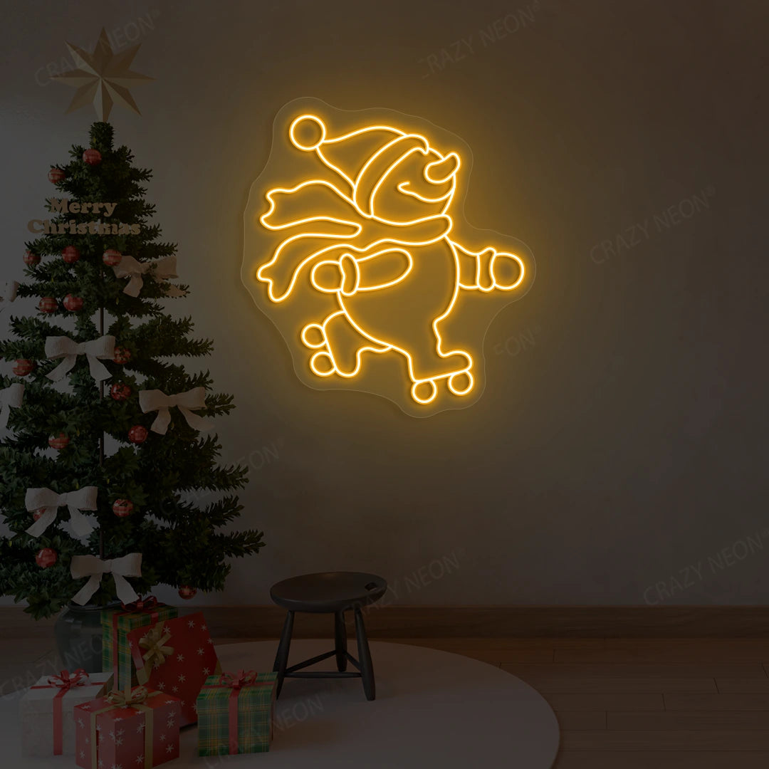 Skating Snowman Neon Sign | Orange