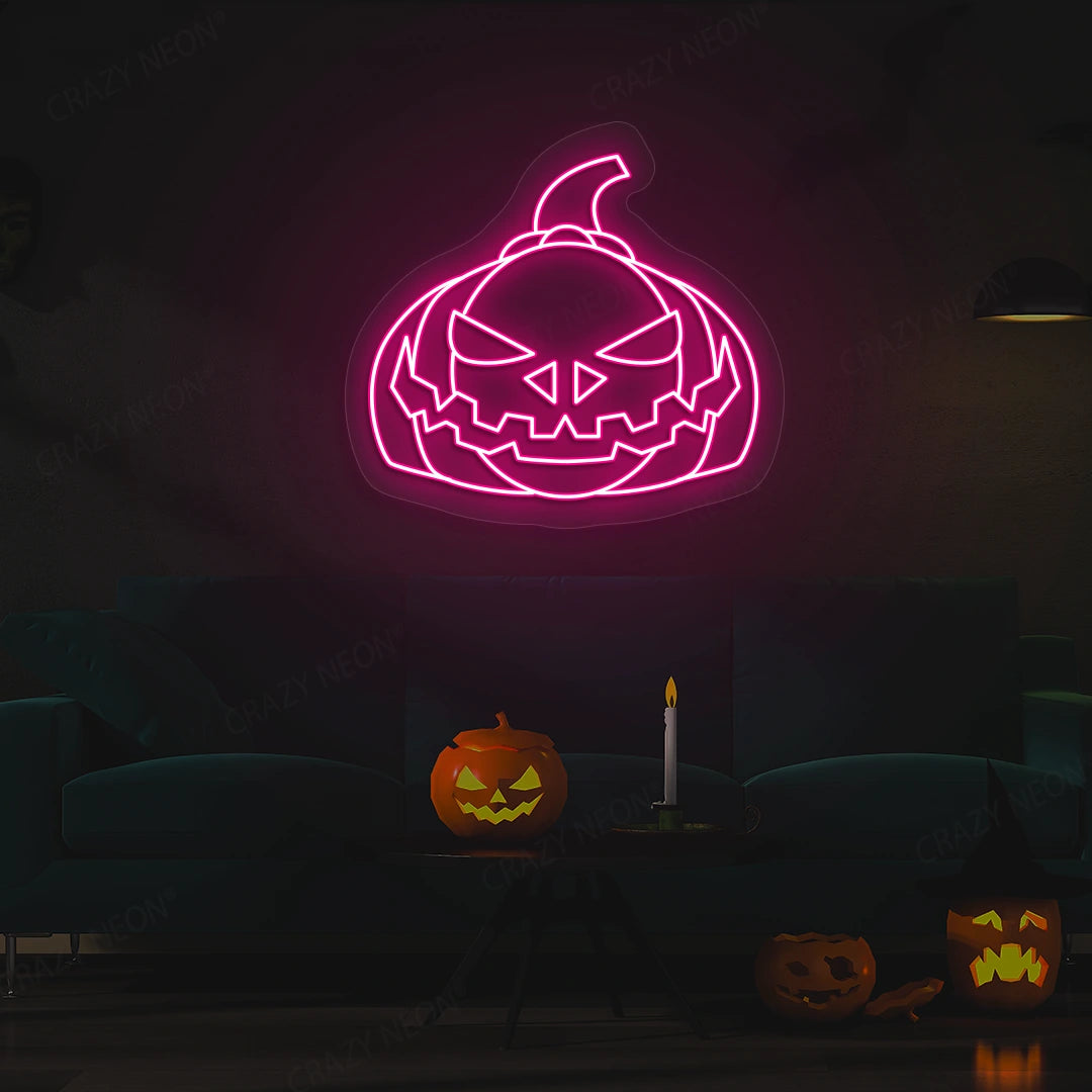 Evil Pumpkin Face Neon Sign | Pink