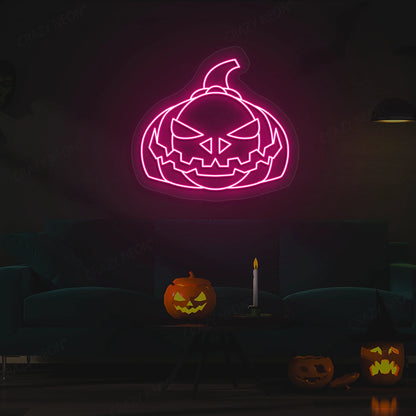 Evil Pumpkin Face Neon Sign | Pink