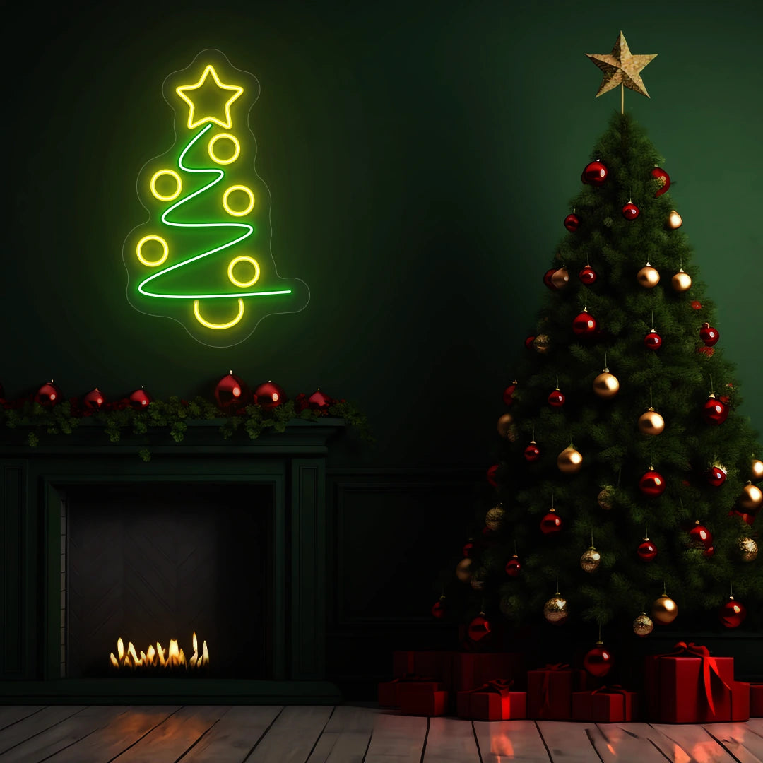 Star Top Spiral Tree Neon Sign | Yellow