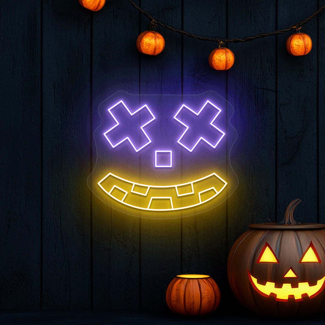 X-Eyes Pumpkin Face Neon Sign | Orange