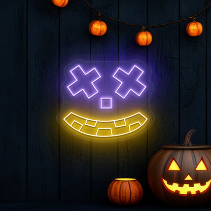 X-Eyes Pumpkin Face Neon Sign | Orange