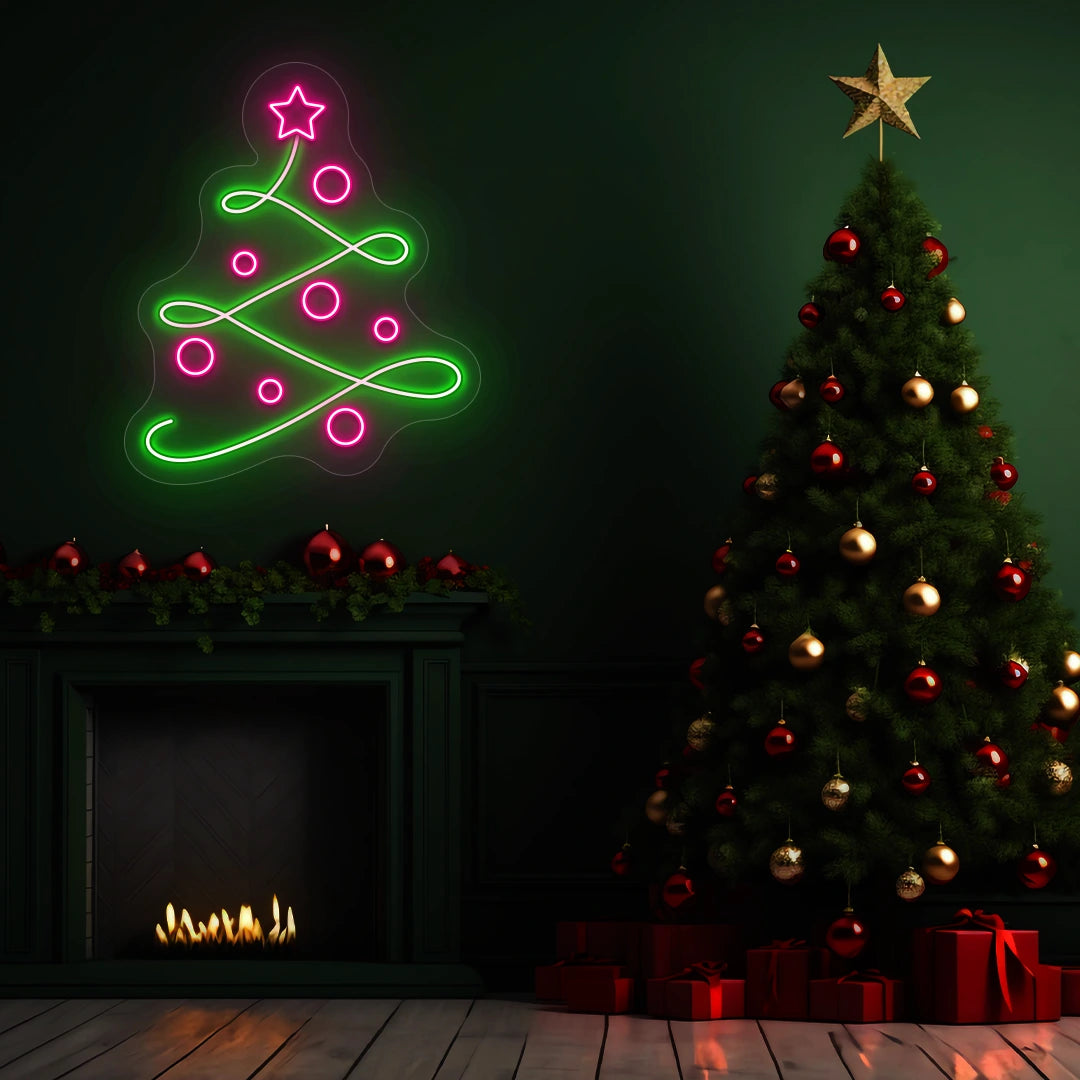Star Swirl Christmas Tree Neon Sign | Pink