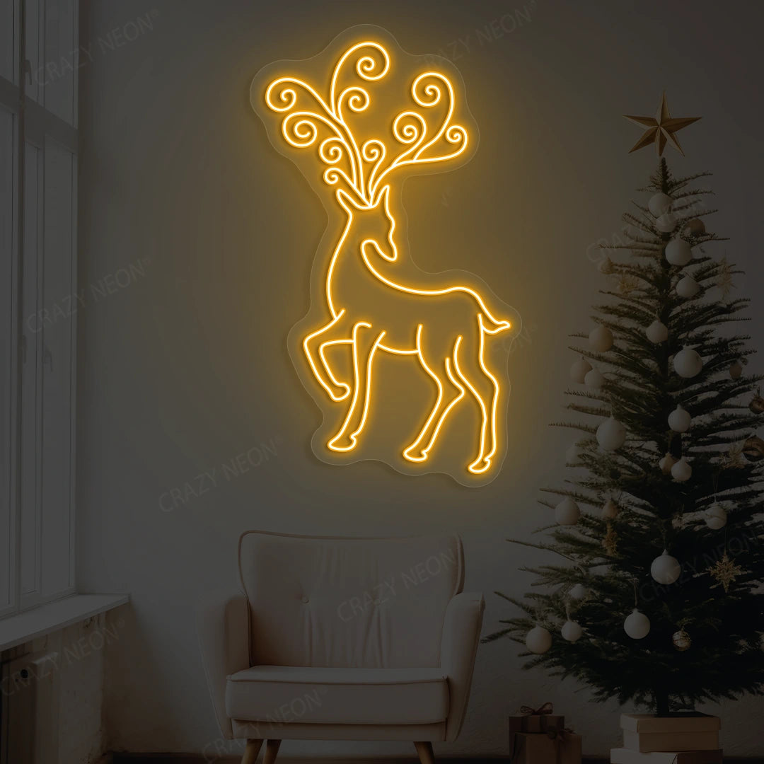 Regal Swirl Antler Reindeer Neon Sign | orange