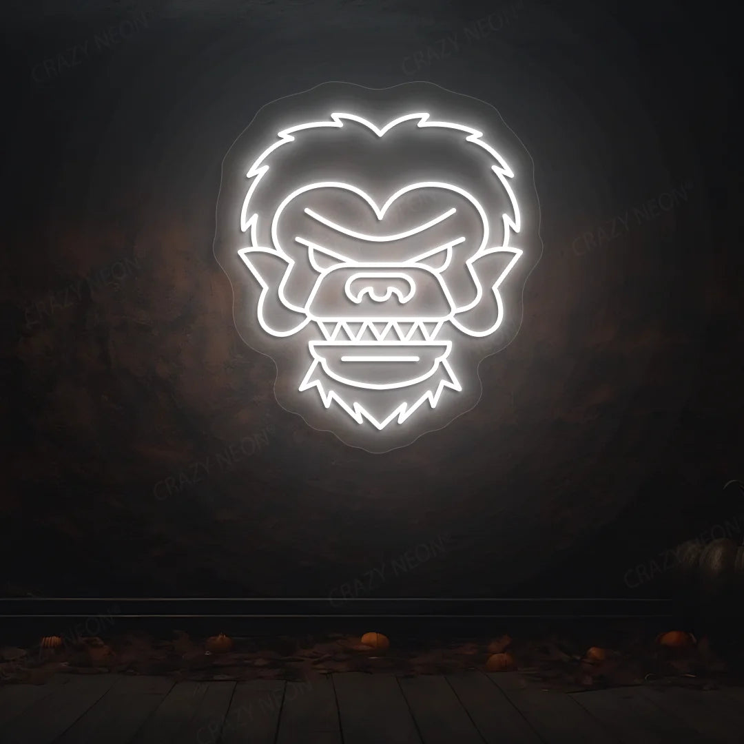 Werewolf Face Neon Sign | White