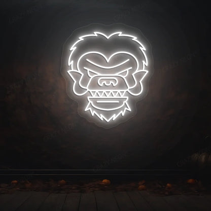 Werewolf Face Neon Sign | White