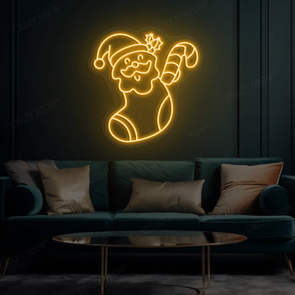 Santa Surprise Stocking Neon Sign | Orange 