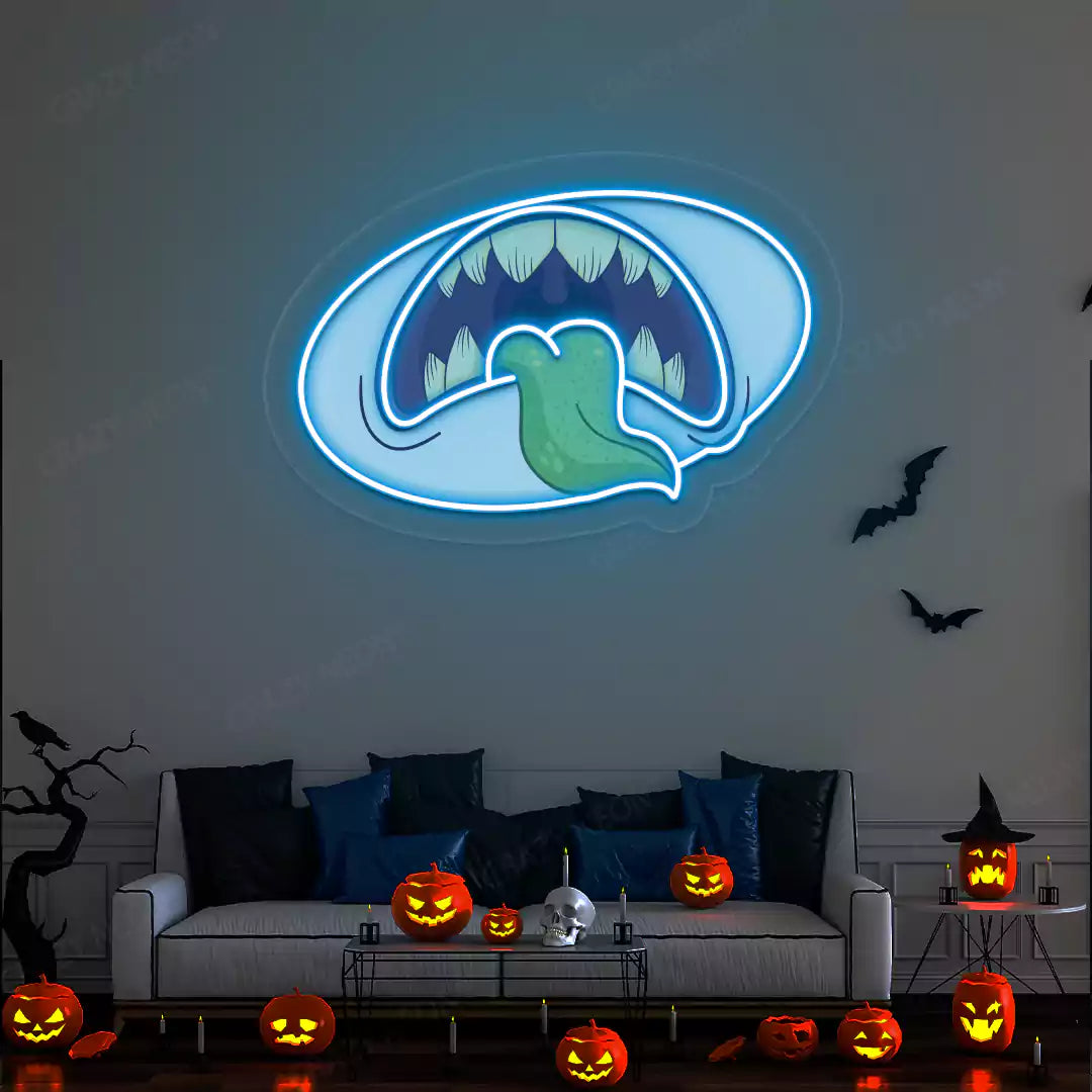 Creepy Monster Mouth Neon Artwork | Iceblue