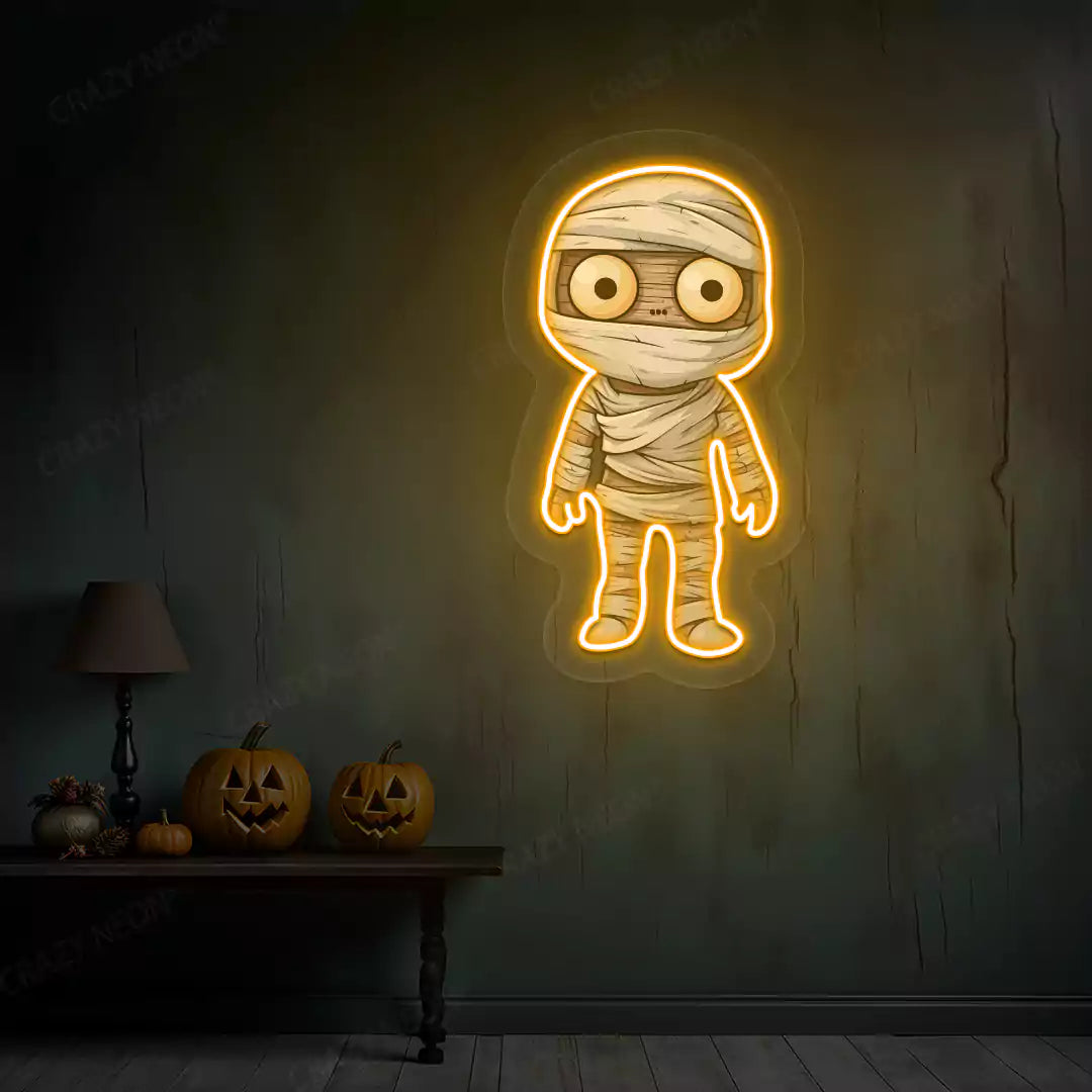 Wide-Eyed Mummy Neon Artwork | Orange