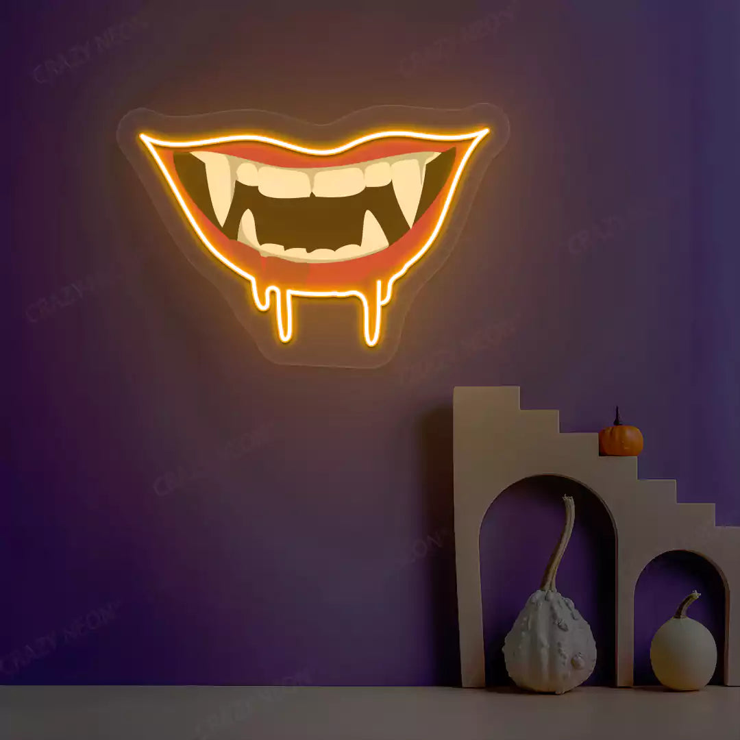 Dripping Vampire Smile Neon Artwork | Orange
