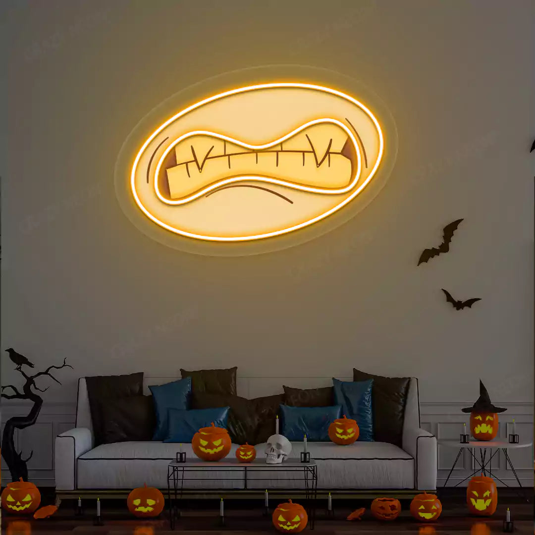 Grotesque Monster Mouth Neon Artwork | Orange
