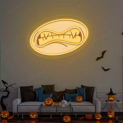 Grotesque Monster Mouth Neon Artwork | Orange