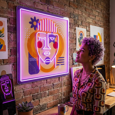 Urban Pop Abstract Neon Artwork in Purple color