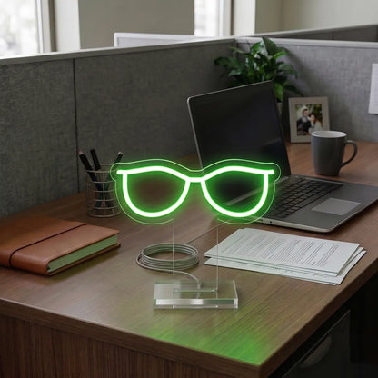 Retro Sunglasses Mini Neon Sign in Green Color
