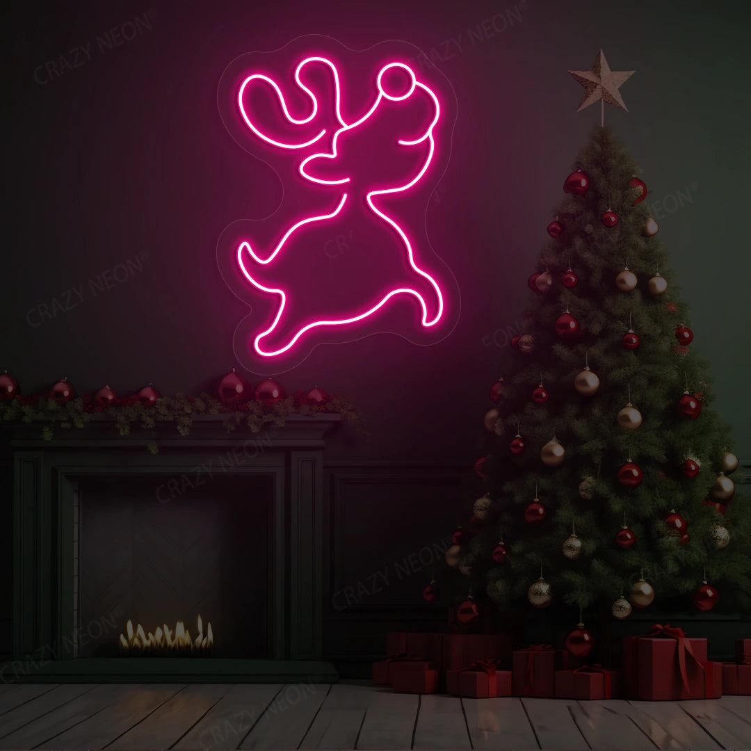 Prancing Reindeer Neon Sign | Pink