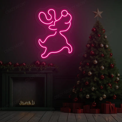 Prancing Reindeer Neon Sign | Pink