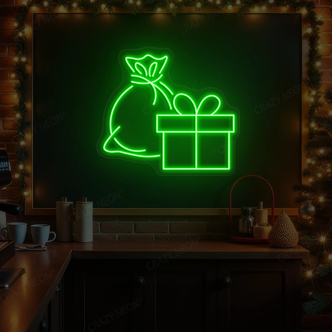 Gift Bag & Present Neon Sign | Green