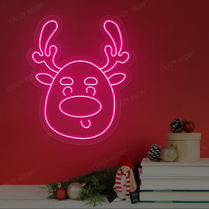 Silly Reindeer Face Neon Sign | Pink