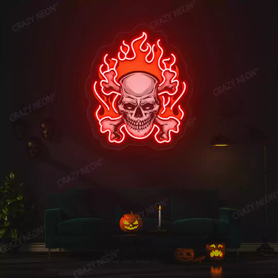 Flaming Skull Neon Artwork | Red