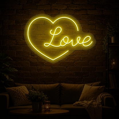 Heart of Love Neon Sign in yellow color