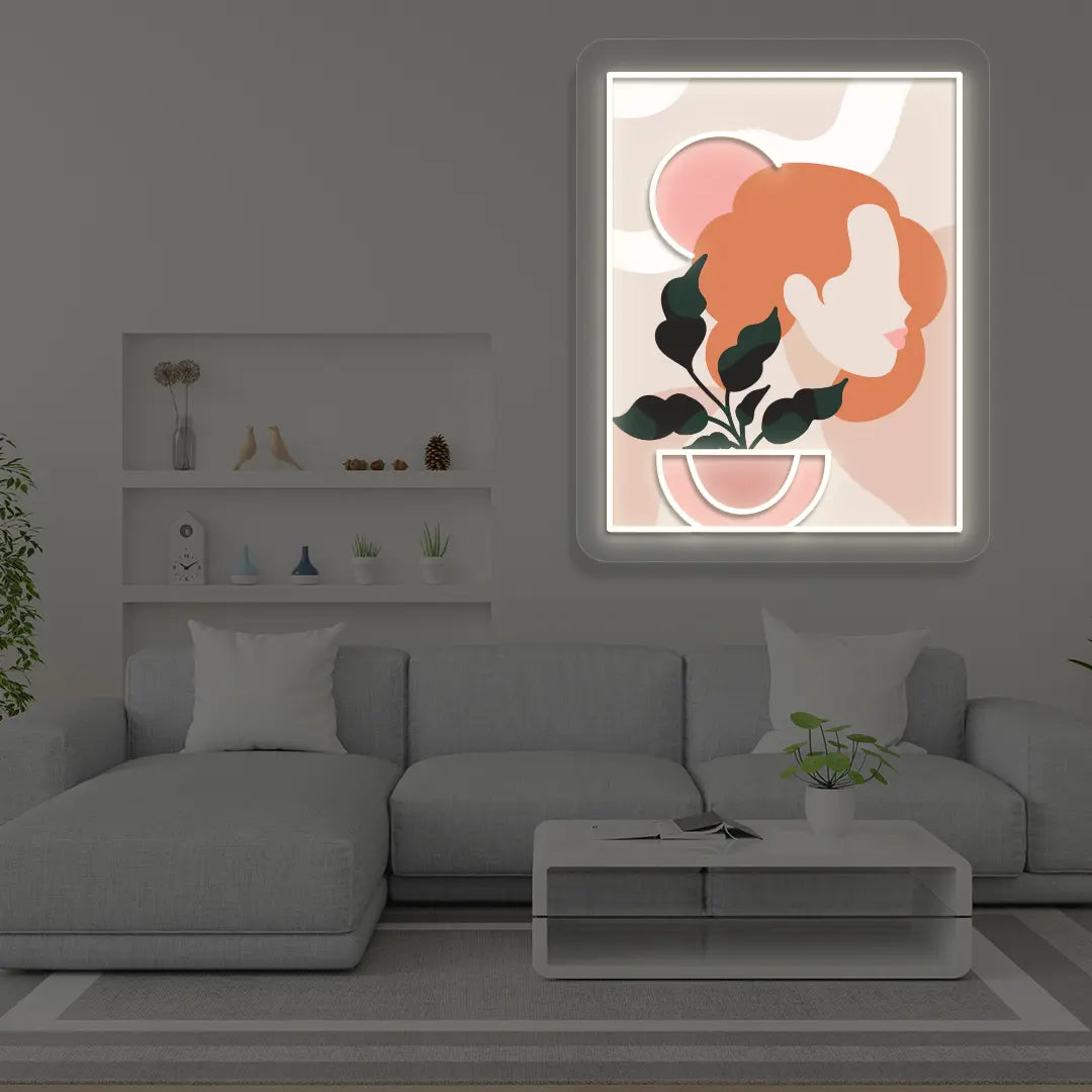 Flora Portarit Abstract Neon Artwork Sign in White Color