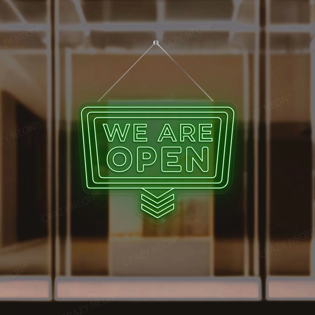 We Are Open Sign with downward Arrow | Green