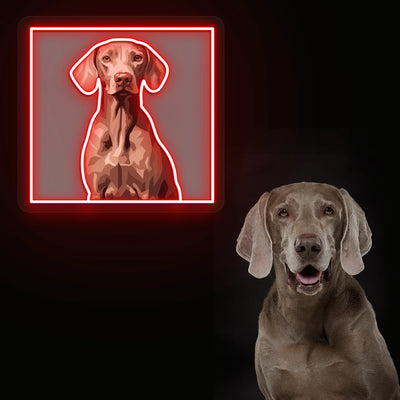 Regal Weimaraner Portrait Neon Artwork in Red color