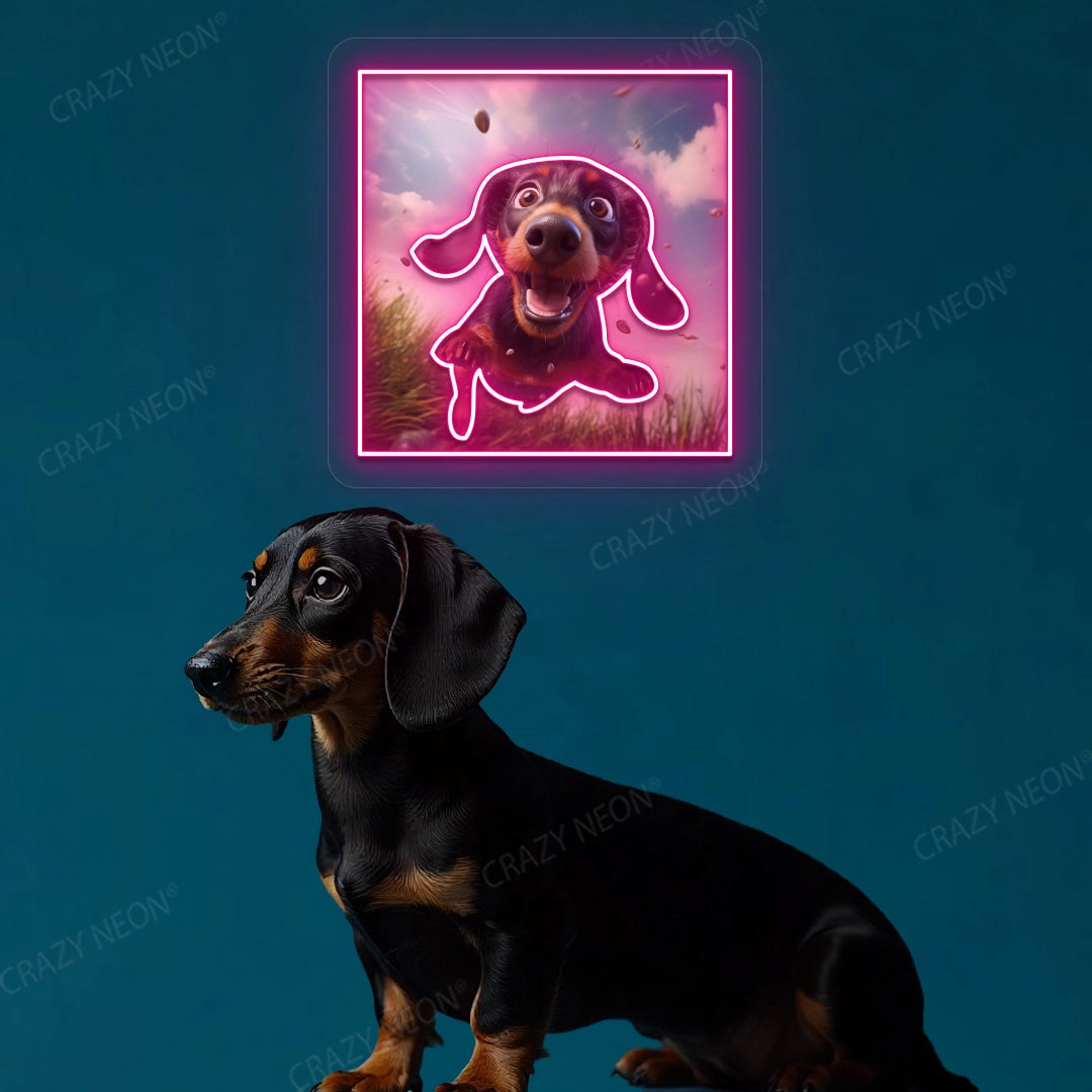 Happy Dachshund Neon Artwork in Pink color