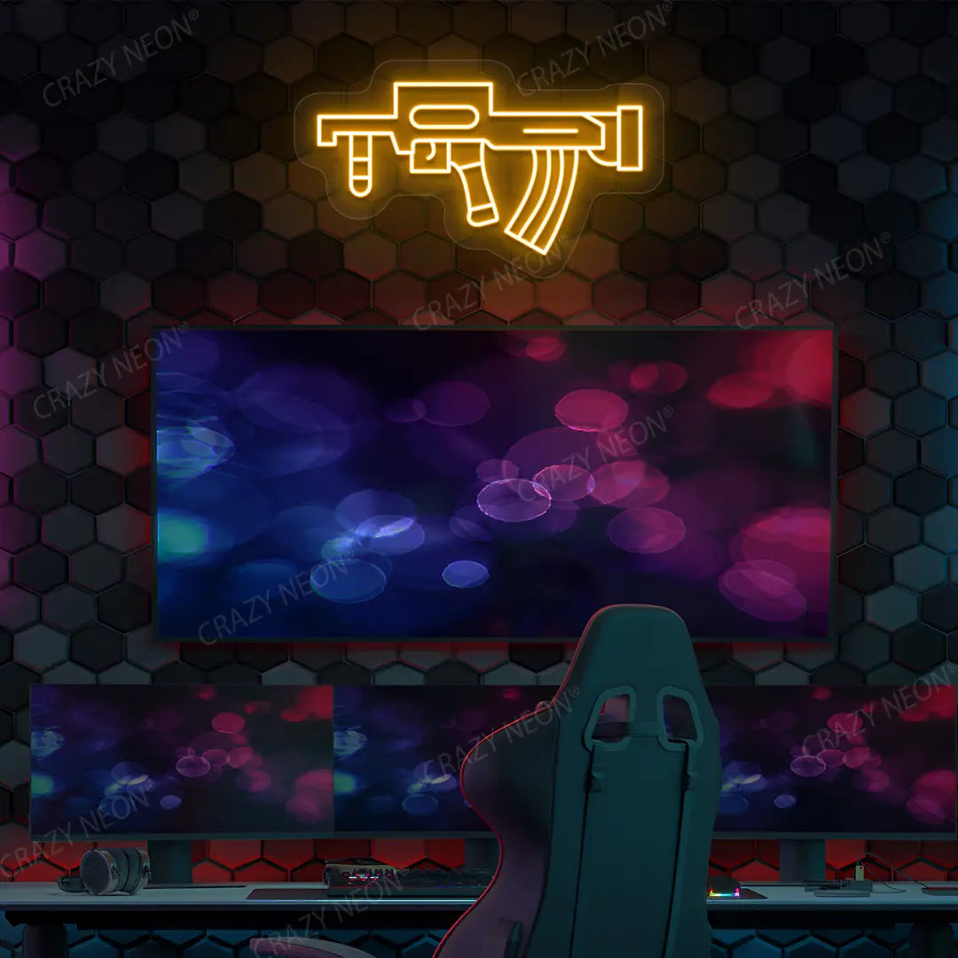 Groza Gaming Gun Neon Sign in orange color