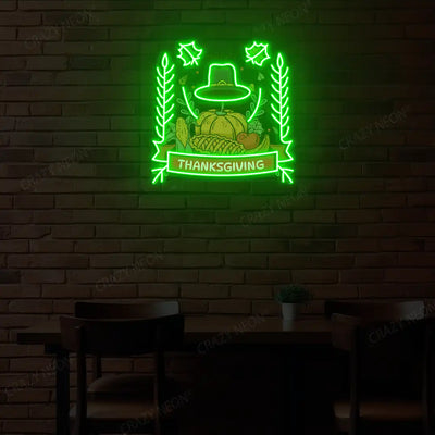 Thanksgiving feast neon sign in green