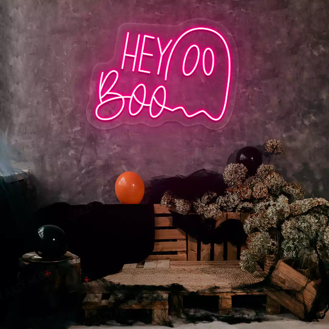 Hey Boo Ghost Neon Sign | Pink