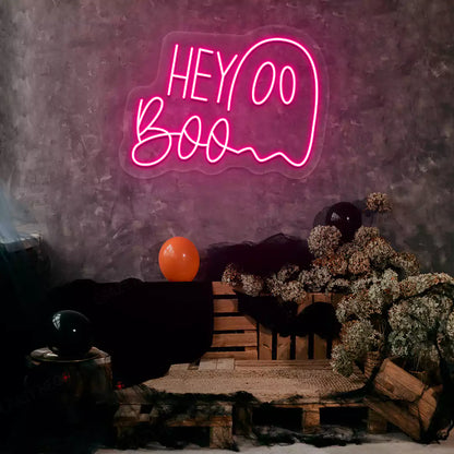 Hey Boo Ghost Neon Sign | Pink