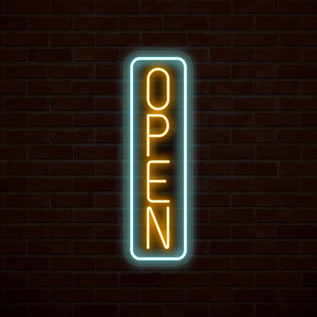 Vertical Open Neon Sign-Multicolor | Orange-iceblue