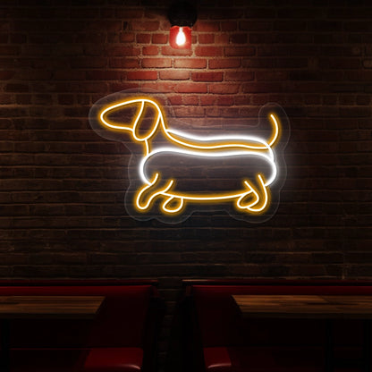 Dachshund Hotdog Vintage Neon Sign in Orange color