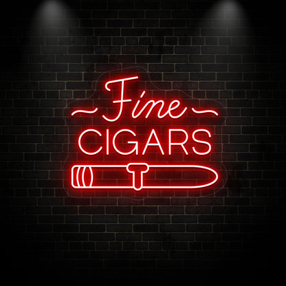 red Fine cigars retro bar vintage neon sign mounted on a wall